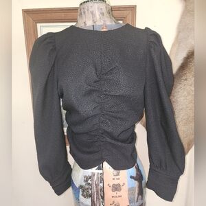 Astr Black Ruched Puff Sleeve Blouse